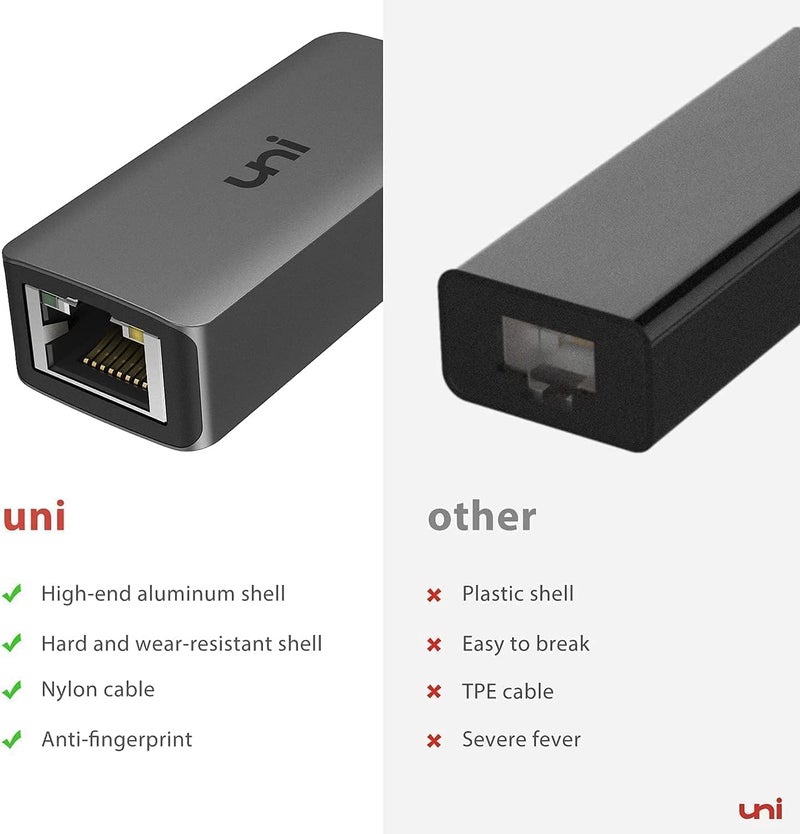 uni USB to Ethernet Adapter, Driver Free USB 3.0 to Gigabit Ethernet LAN Network Adapter, 100/1000 Mbps RJ45 Internet Adapter Compatible with Laptop, MacBook, Surface, PC with Windows, XP, Mac/Linux - Image 5